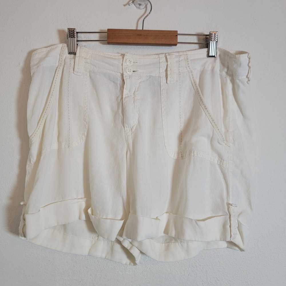 VTG Y2K Lucky Brand Cream Linen Shorts Womens 12 Mid Rise Easy Fit 31" Waist